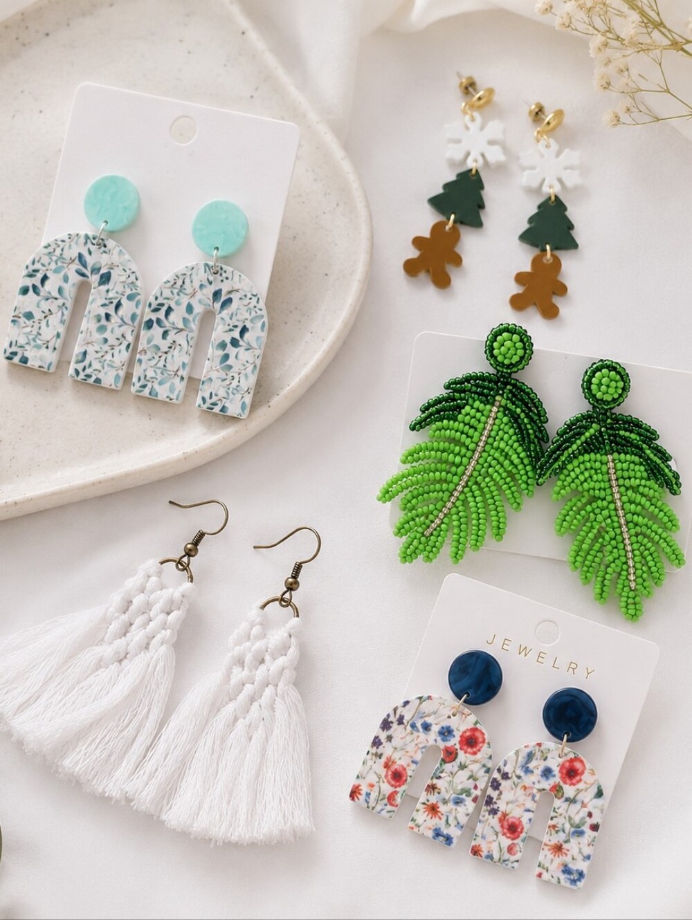 raffia hoop dangle tassel fringe earrings Boho beach jewelry